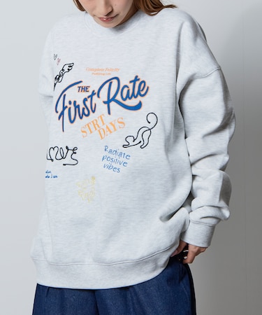 リラックスフィット ロープ刺繍デザイン プリント クルーネック スウェット / First Rate 【限定展開】