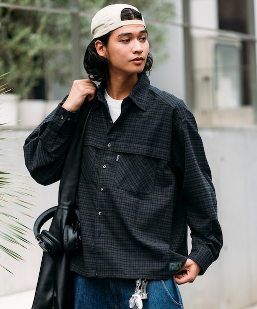 別注 フィッシングポケット ロングスリーブ ネルチェックシャツ