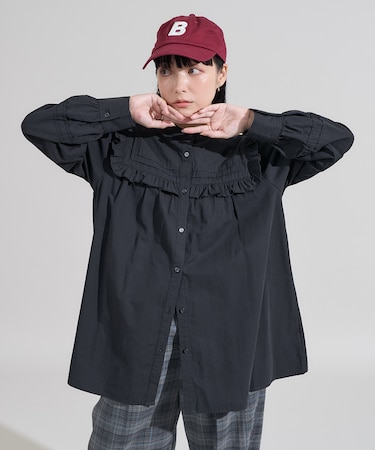 スクエア スタンドフリルブラウス