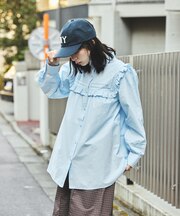 スクエア スタンドフリルブラウス