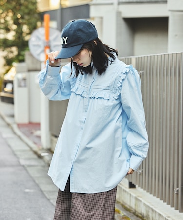 スクエア スタンドフリルブラウス