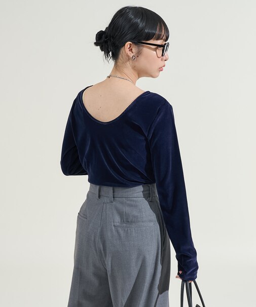 ベロア バックオープンロンTシャツ