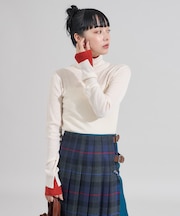 ウォッシャブル 配色 レイヤード タートルニット