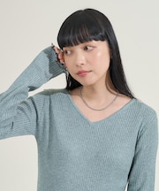 ウォッシャブル ラメ Vネックニット