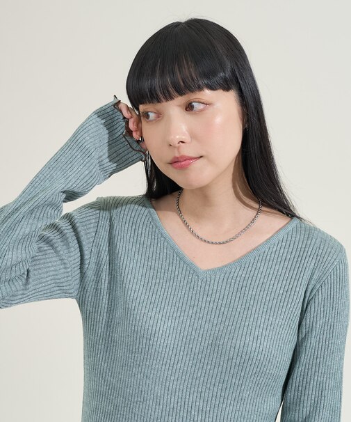 ウォッシャブル ラメ Vネックニット