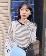 ウォッシャブル ボーダークルーネックニット