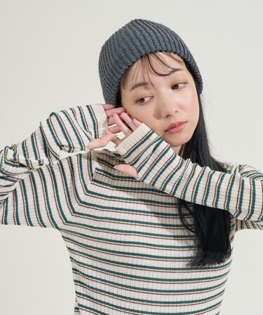 ウォッシャブル ボーダークルーネックニット