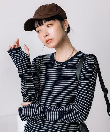 ウォッシャブル ボーダークルーネックニット