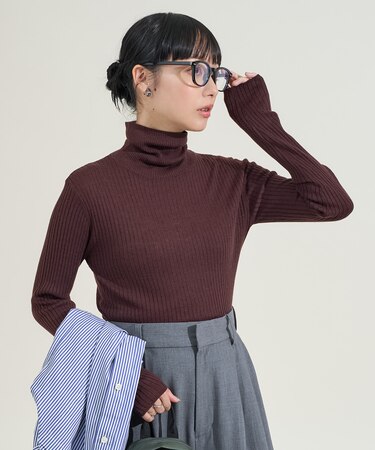ウォッシャブル タートルネックニット