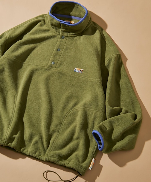 ビッグシルエット ワンポイントロゴ フリース スナップボタン スピンドル プルオーバー