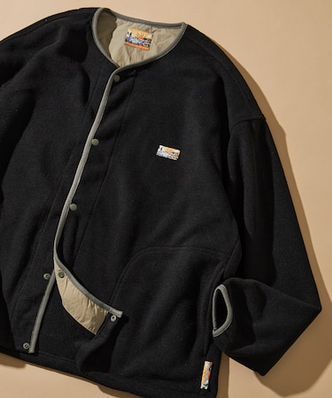 ビッグシルエット ワンポイントロゴ フリース スナップボタン スピンドル カーディガン