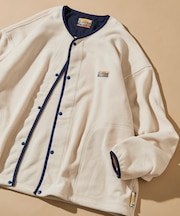 ビッグシルエット ワンポイントロゴ フリース スナップボタン スピンドル カーディガン