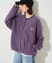 ビッグシルエット ワンポイントロゴ フリース スナップボタン スピンドル カーディガン