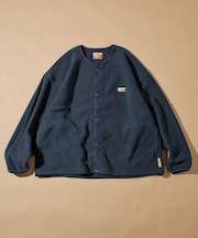 ビッグシルエット ワンポイントロゴ フリース スナップボタン スピンドル カーディガン