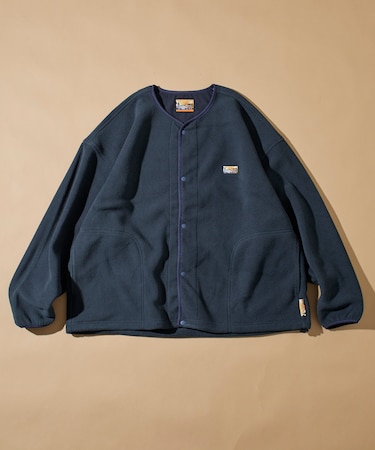 ビッグシルエット ワンポイントロゴ フリース スナップボタン スピンドル カーディガン