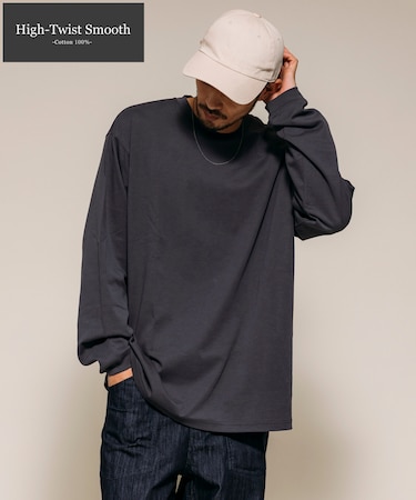 High-Twist Smooth ソリッド ロングスリーブTシャツ 無地