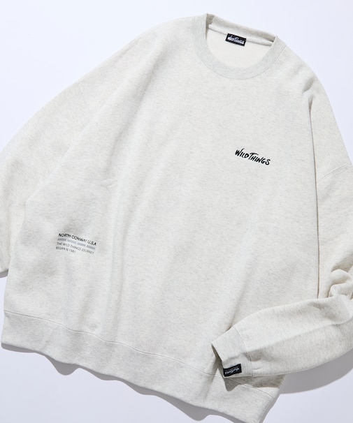 WILD THINGS×FREAK'S STORE/ワイルドシングス 別注 ビッグシルエット マルチプリントデザイン クルーネックスウェット 【限定展開】