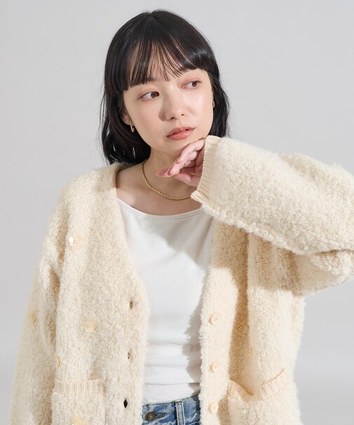 フラワービジュー ニットカーディガン