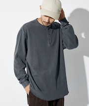 リラックスフィット ピグメント ワッフル ロングスリーブTシャツ