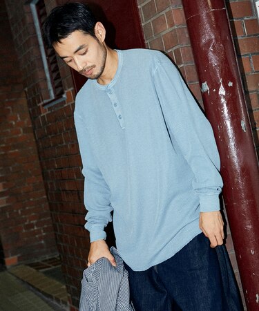 リラックスフィット ピグメント ワッフル ロングスリーブTシャツ