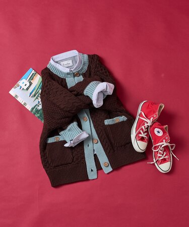 パッチワーク ケーブル 配色ニットカーディガン