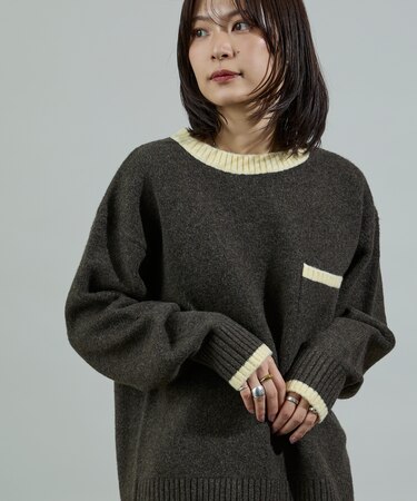 配色 ポケット付きニット