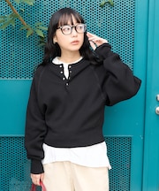 ショート スナップボタン ヘンリーニット