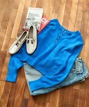 ＜新色追加＞ショート スナップボタン ラグラン ヘンリーネック ニット