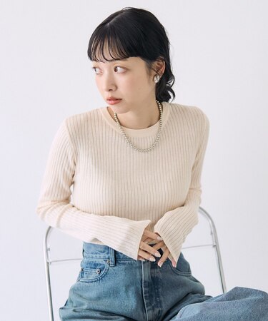 ウォッシャブル クルーネックニット