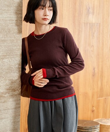 ウォッシャブル クルーネックニット