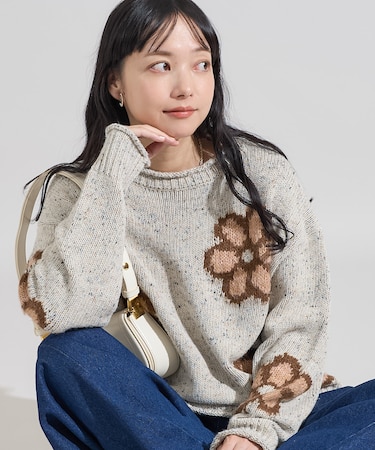 花柄ジャガード ニットプルオーバー