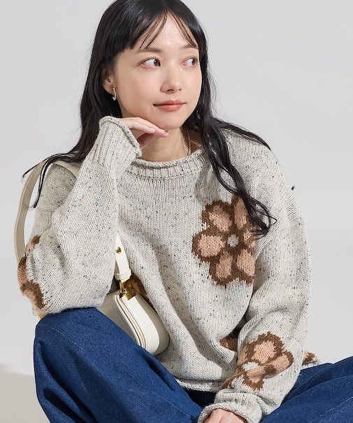 花柄ジャガード ニットプルオーバー
