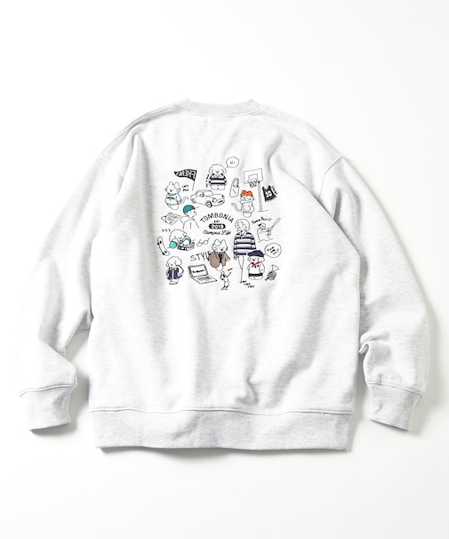 tombonia コラボ ムック＆ミッケ キャンパスライフ バックプリント クルーネック スウェット