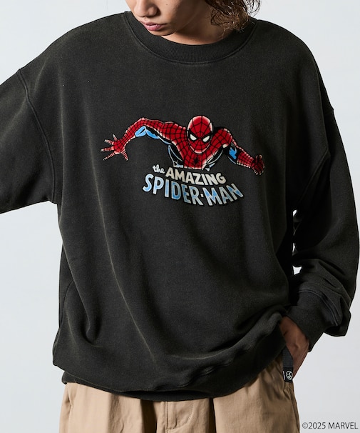 MARVEL/マーベル/スパイダーマン/クルーネックスウェット 静電フロッキー加工