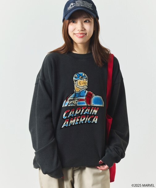 MARVEL/マーベル/キャプテンアメリカ/クルーネックスウェット 静電フロッキー加工