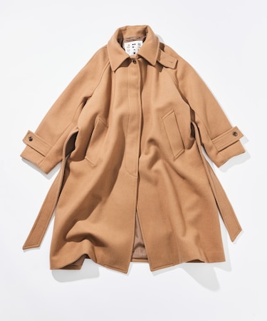 ロング丈 ベルテッド ウールステンカラーコート