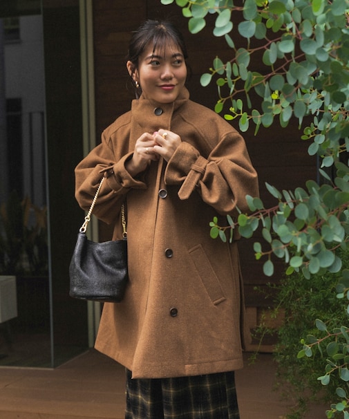 ウーリー ハイネック テントラインミドルコート