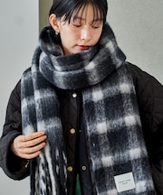 カシミヤ入り チェックボリュームマフラー