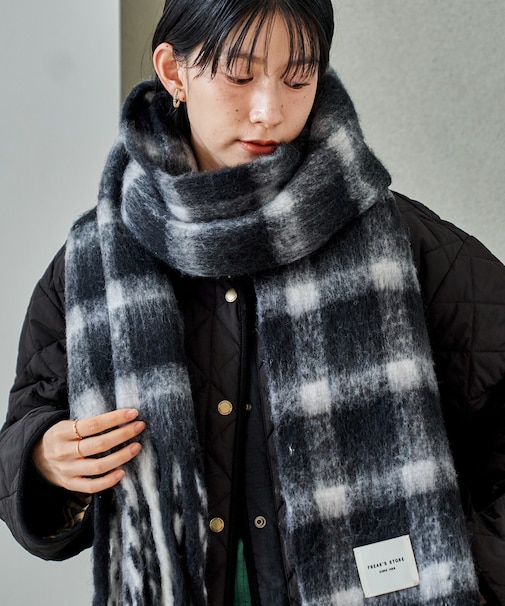 カシミヤ入り チェックボリュームマフラー