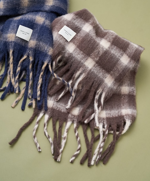 カシミヤ入り チェックボリュームマフラー