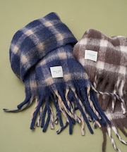 カシミヤ入り チェックボリュームマフラー