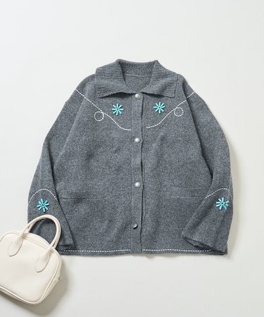 ウエスタン調 ビーズニットカーディガン