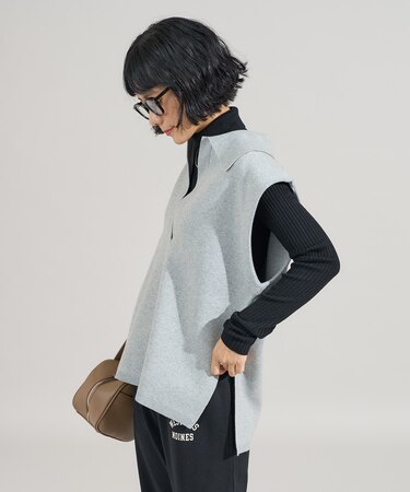 ＜マシーンウォッシャブル＞スウェットライクニット スキッパーポロベスト＜セットアップ対応＞