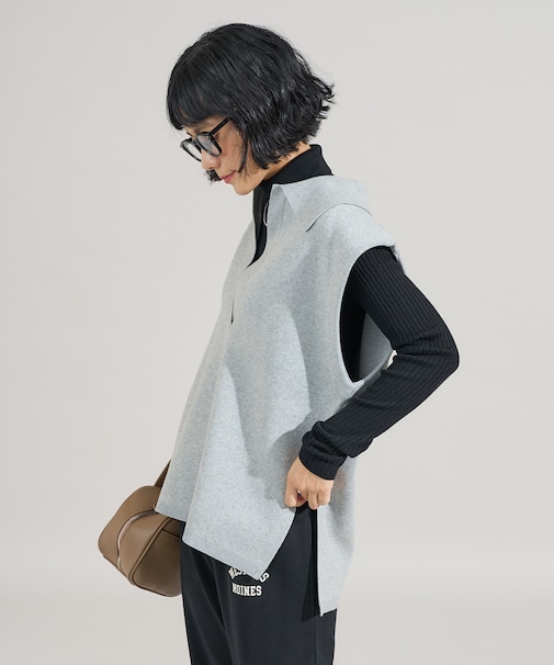 ＜マシーンウォッシャブル＞スウェットライクニット スキッパーポロベスト＜セットアップ対応＞