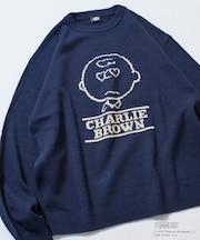 PEANUTS/ピーナッツ 別注 リラックスフィット ジャガード クルーネックニット / チャーリー・ブラウン 【限定展開】