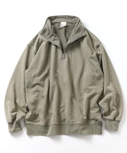 13オンス HEAVY WEIGHT ピグメント加工 ハーフジップ スウェット