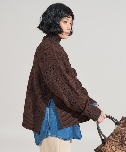 ミックスケーブル タートルニットプルオーバー