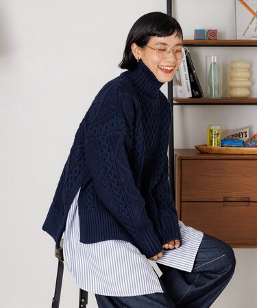 ミックスケーブル タートルニットプルオーバー