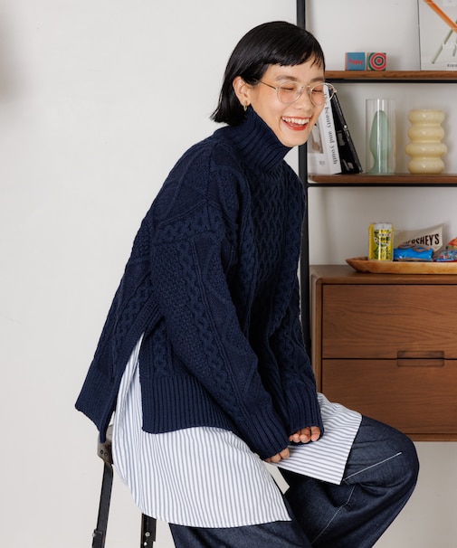 ミックスケーブル タートルニットプルオーバー