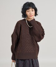 ミックスケーブルクルーネックニット